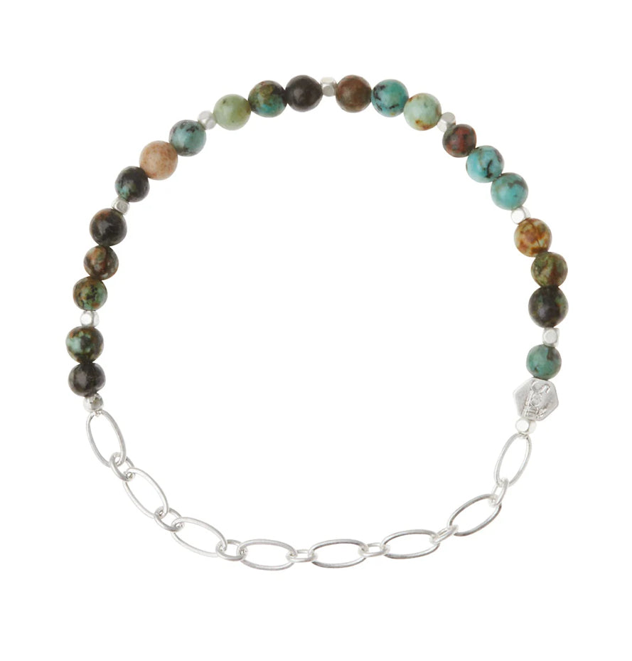 Mini Stone w/Chain Stacking Bracelet - African Turquoise - Lighten Up Shop