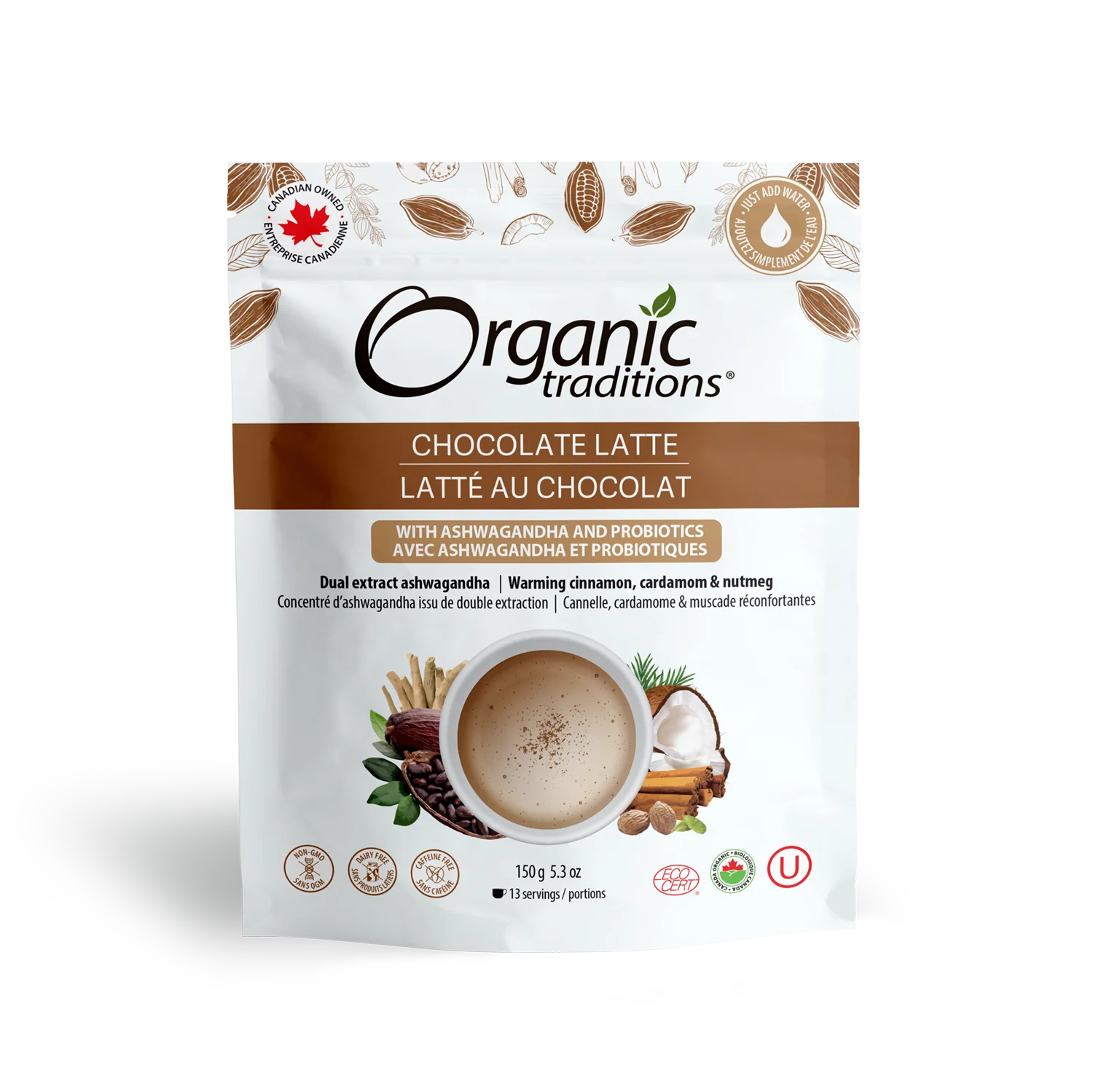 Organic Traditions Chocolate Latte with Ashwagandha and Probiotics 150g - Lighten Up Shop