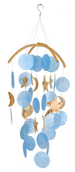 Capiz w/ Moon & Stars Windchime- Blue - Lighten Up Shop