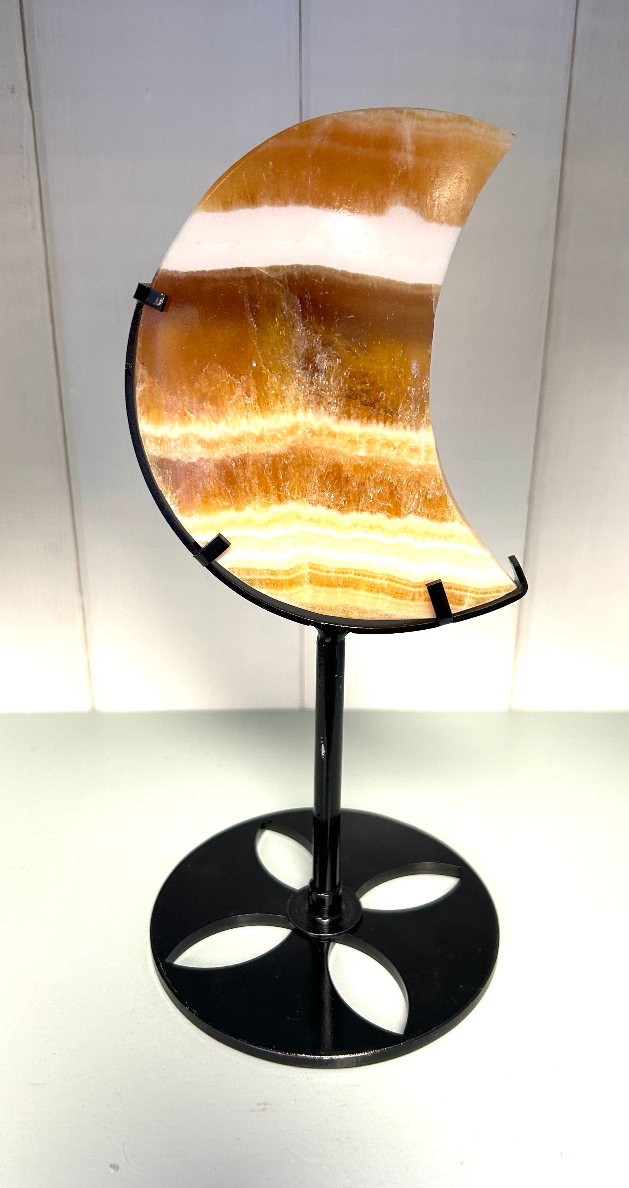Yellow Calcite Moon On Stand - Lighten Up Shop