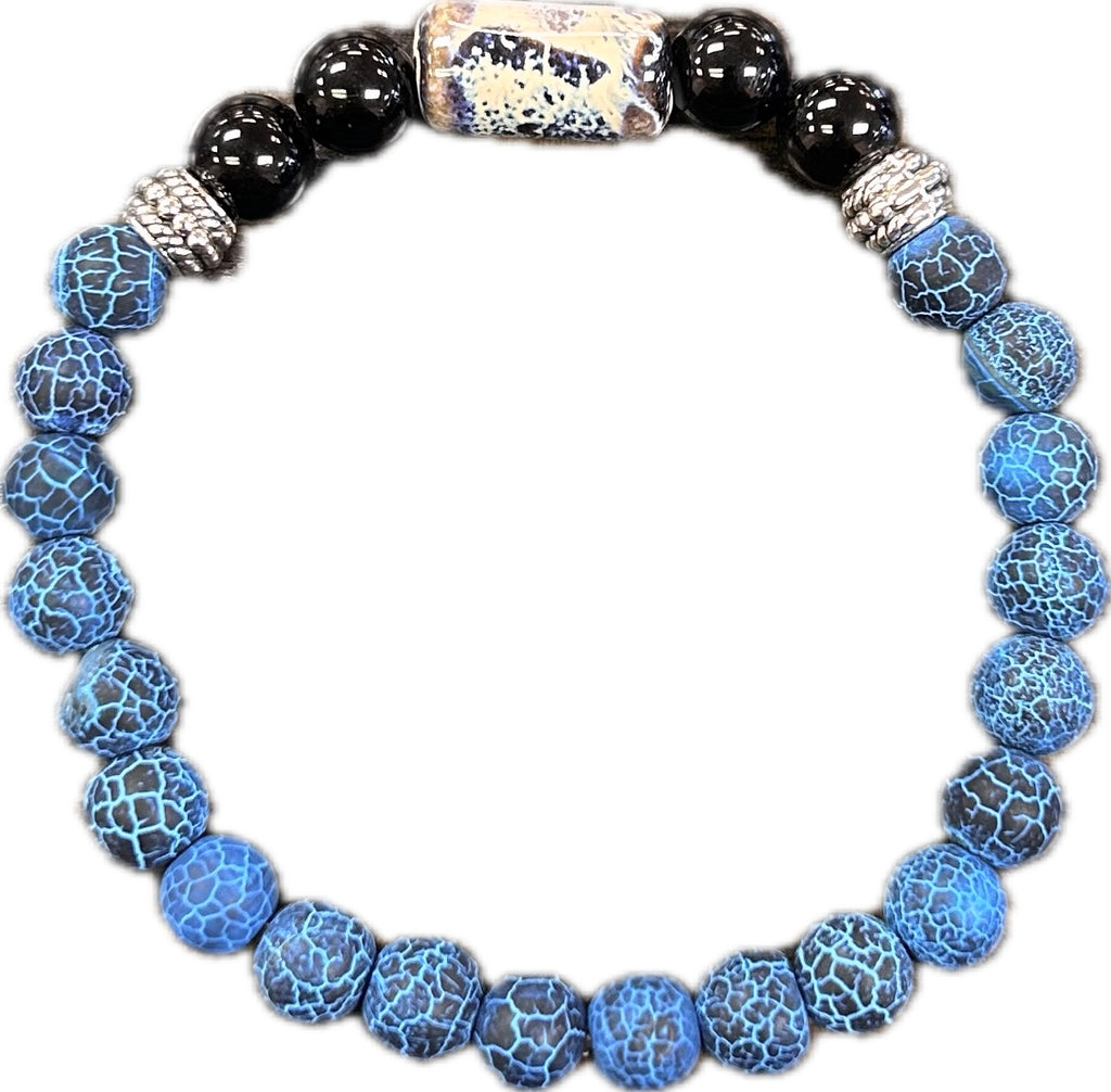 Blue Cracked Bead Bracelet 8mm - Lighten Up Shop