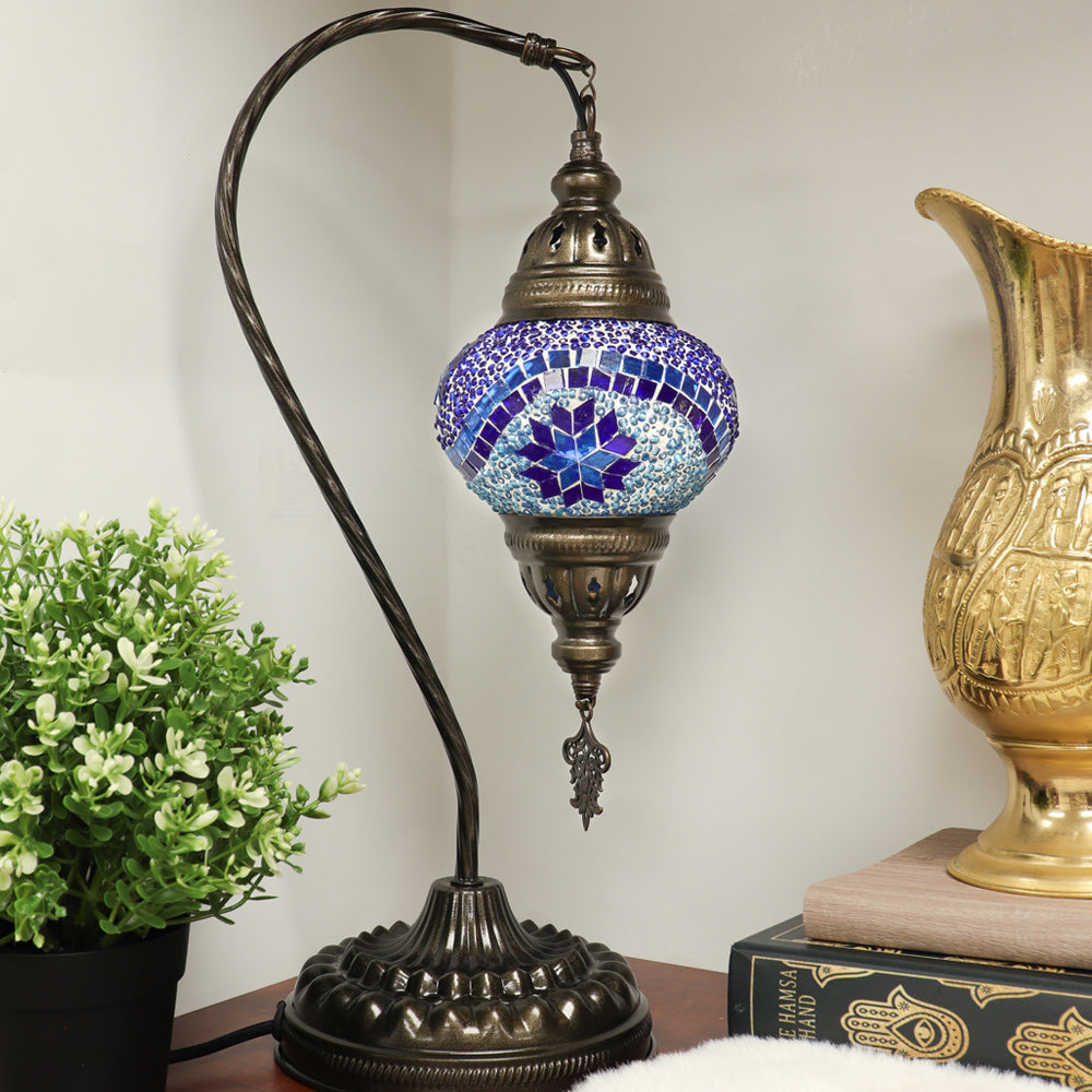 Turkish Swan Neck Mosaic Table Lamp Blue - Lighten Up Shop