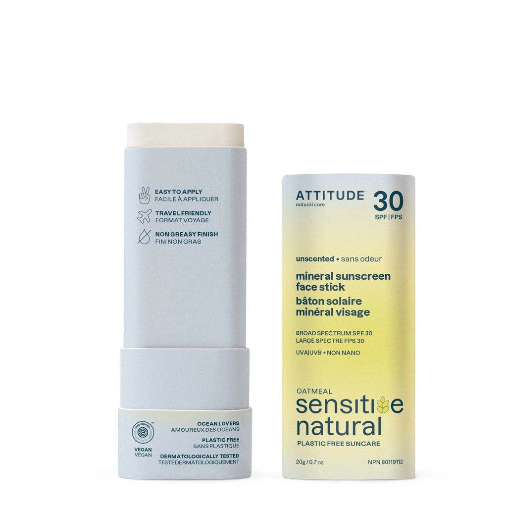 Attitude Mineral Sunscreen Sensitive Face Stick SPF 30 Unscented - 20g - Lighten Up Shop