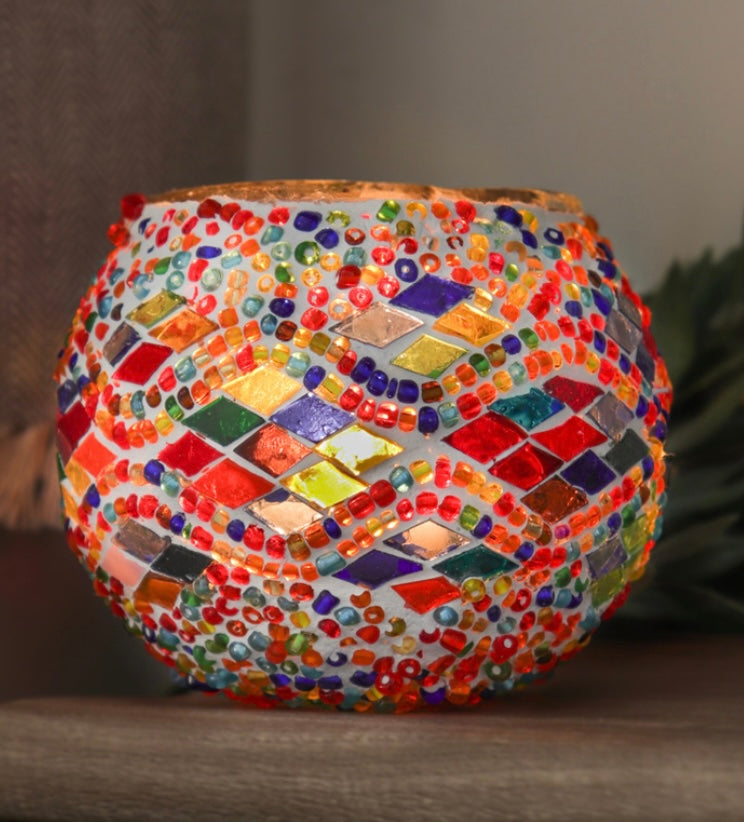 Turkish Mosaic Candle Holder - Multi Waves - Lighten Up Shop