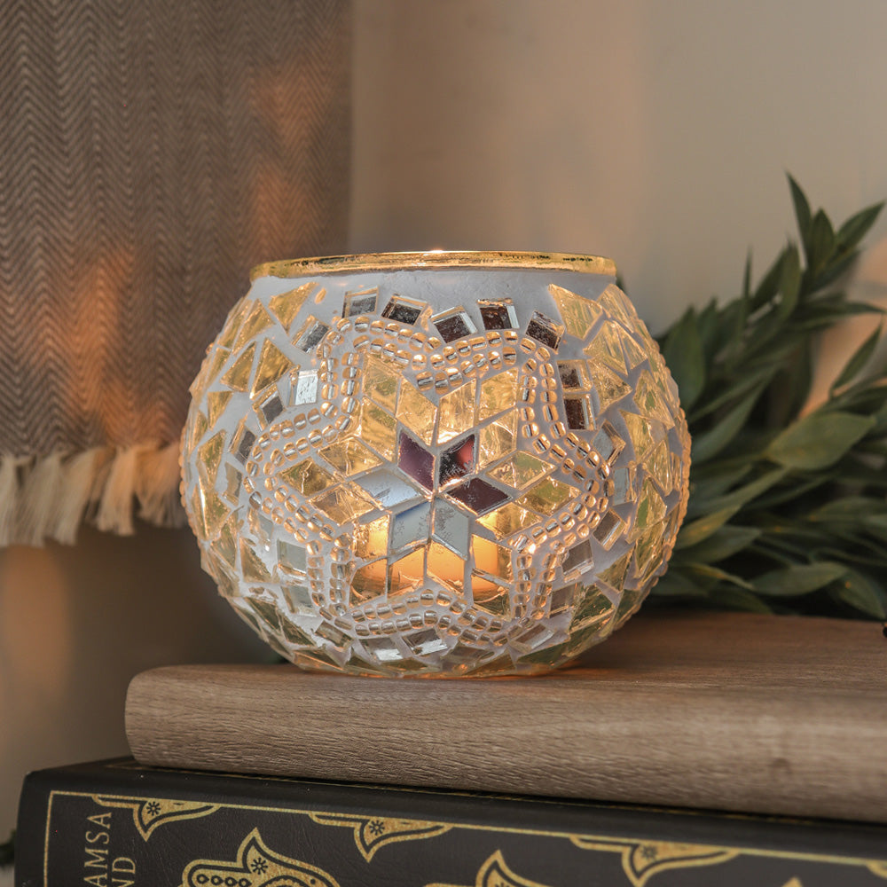 Turkish Mosaic Candle Holder - Wedding White - Lighten Up Shop
