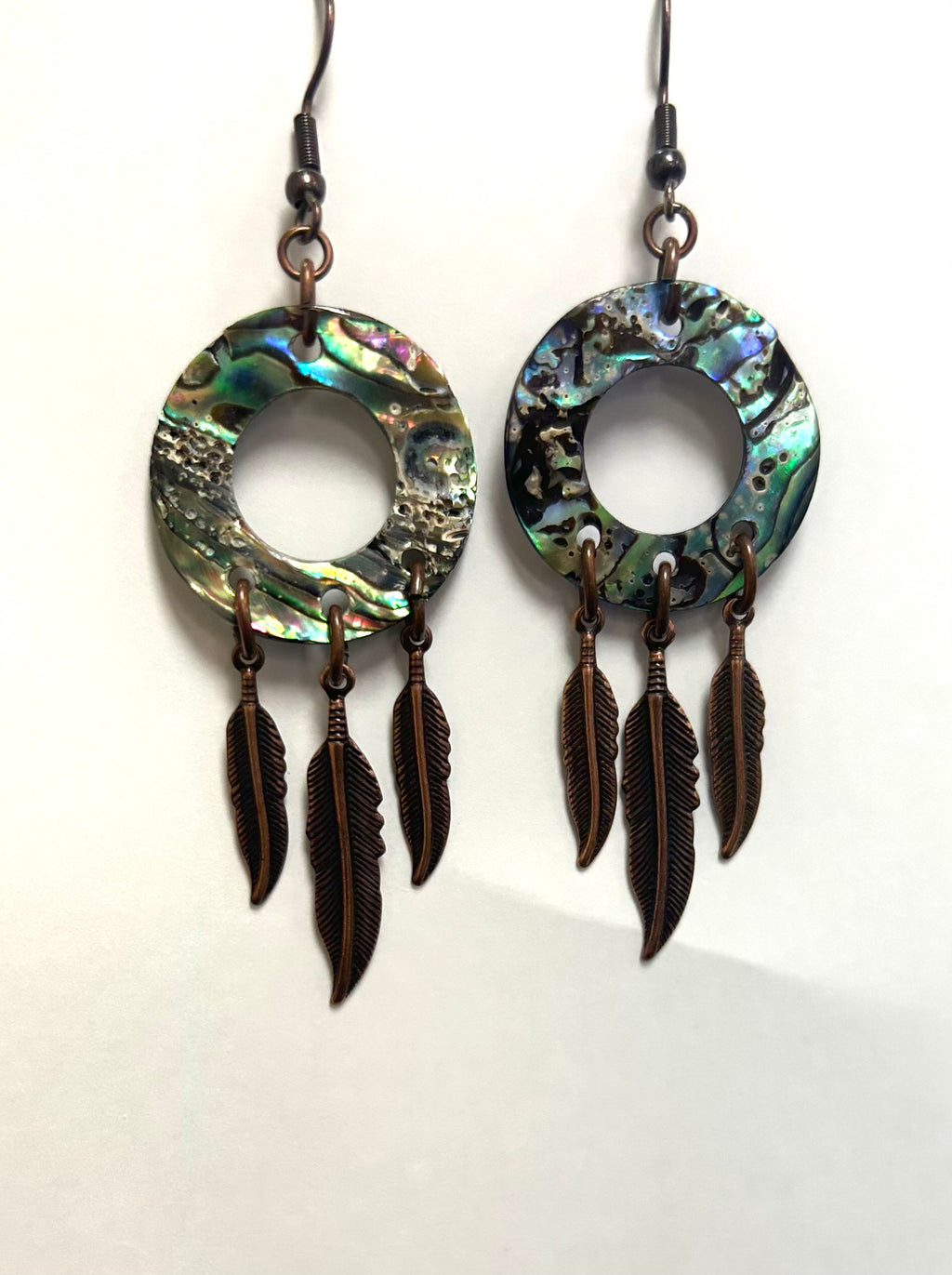 Paua Shell & Feather Earrings 25mm - Lighten Up Shop