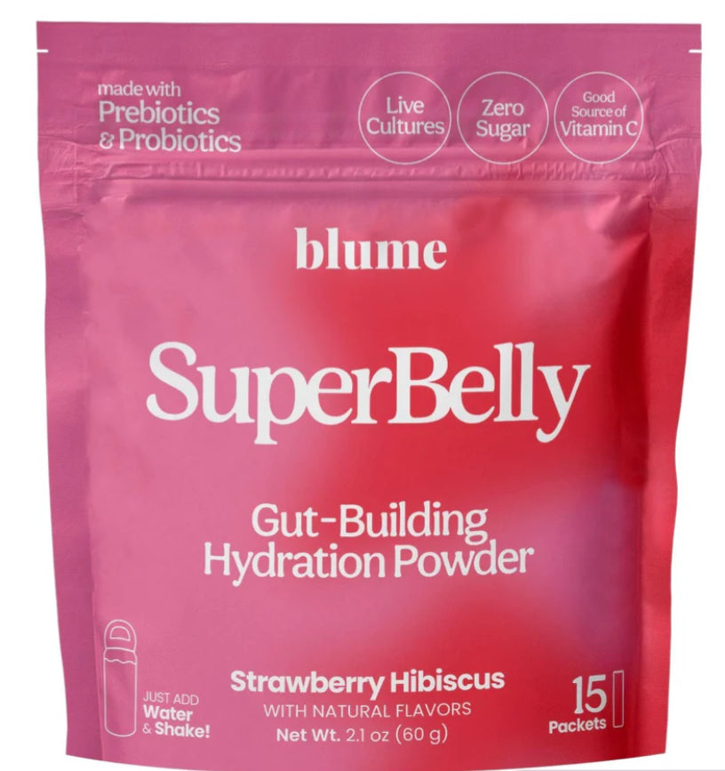 Blume SuperBelly Gut-Building Hydration Powder (15 Packets) - Strawberry Hibiscus - Lighten Up Shop