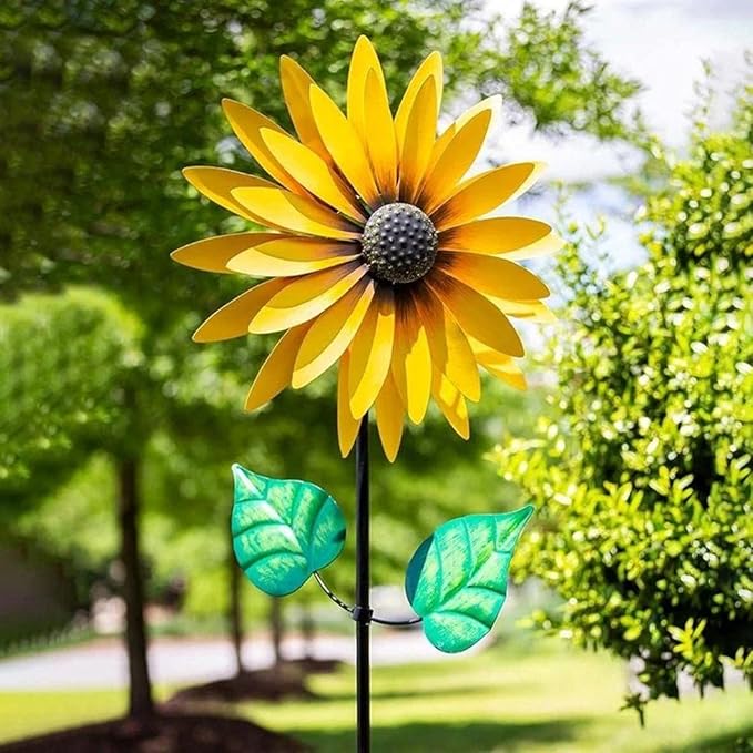 Metal Sunflower Windspinner 75” - Lighten Up Shop